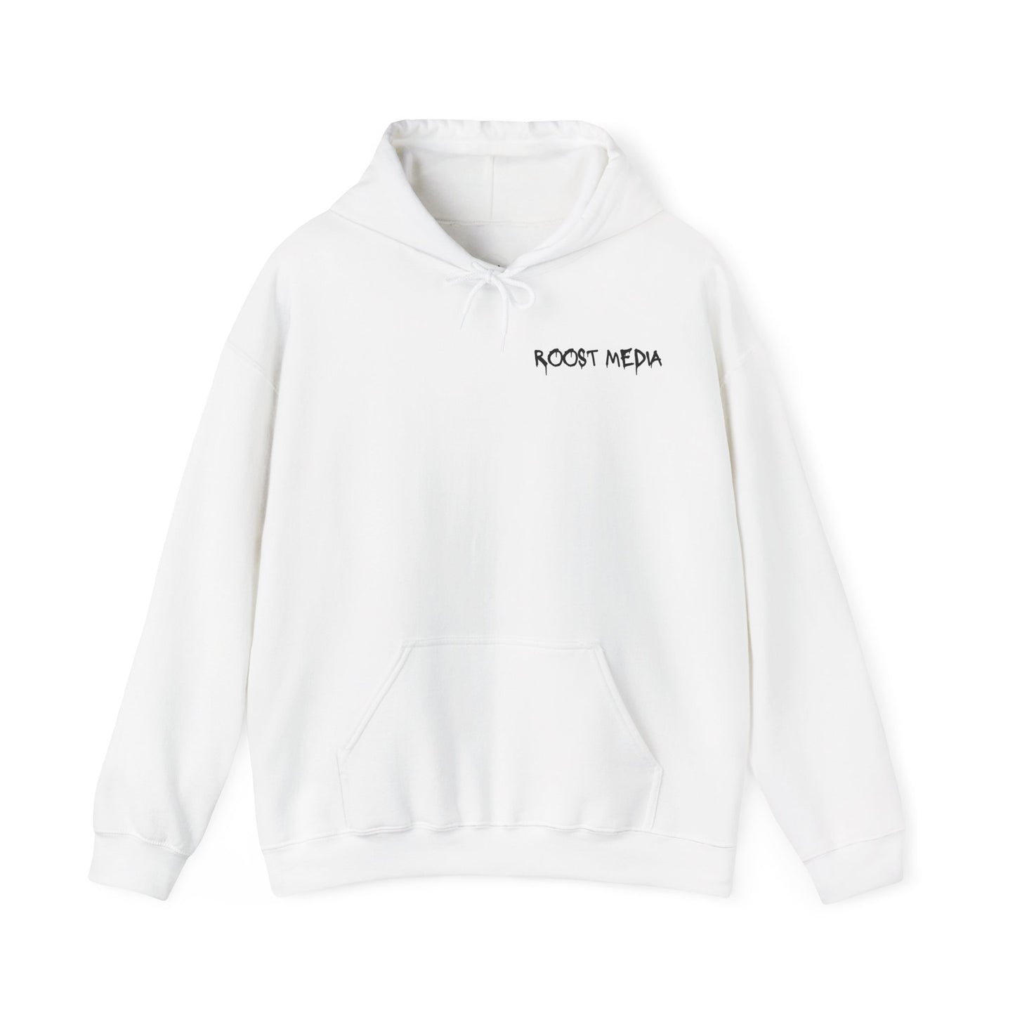 Roost Media white street logo hoodie