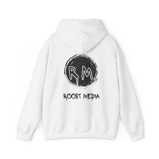 Roost Media white street logo hoodie