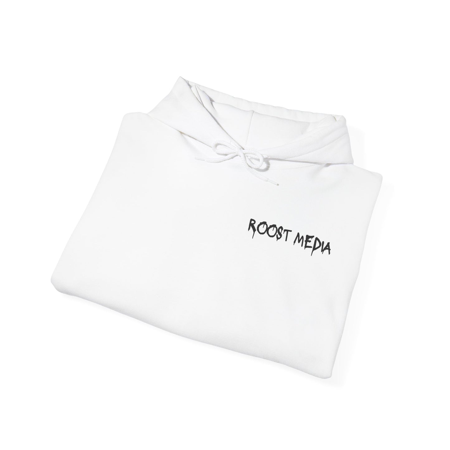 Roost Media white street logo hoodie